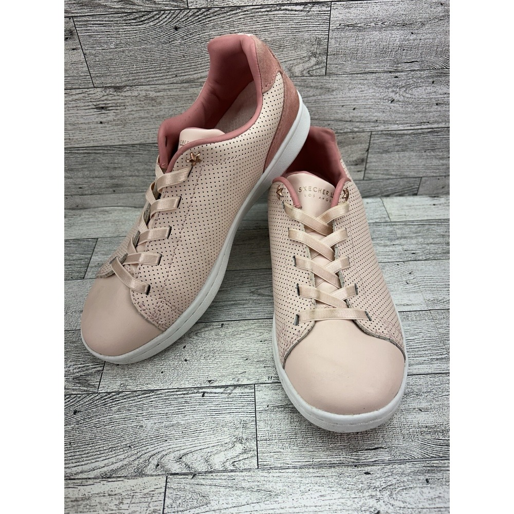 Skechers Street Womens Darma Perforated Leather Sneaker Shoe Pink Rose Gold Sz 8